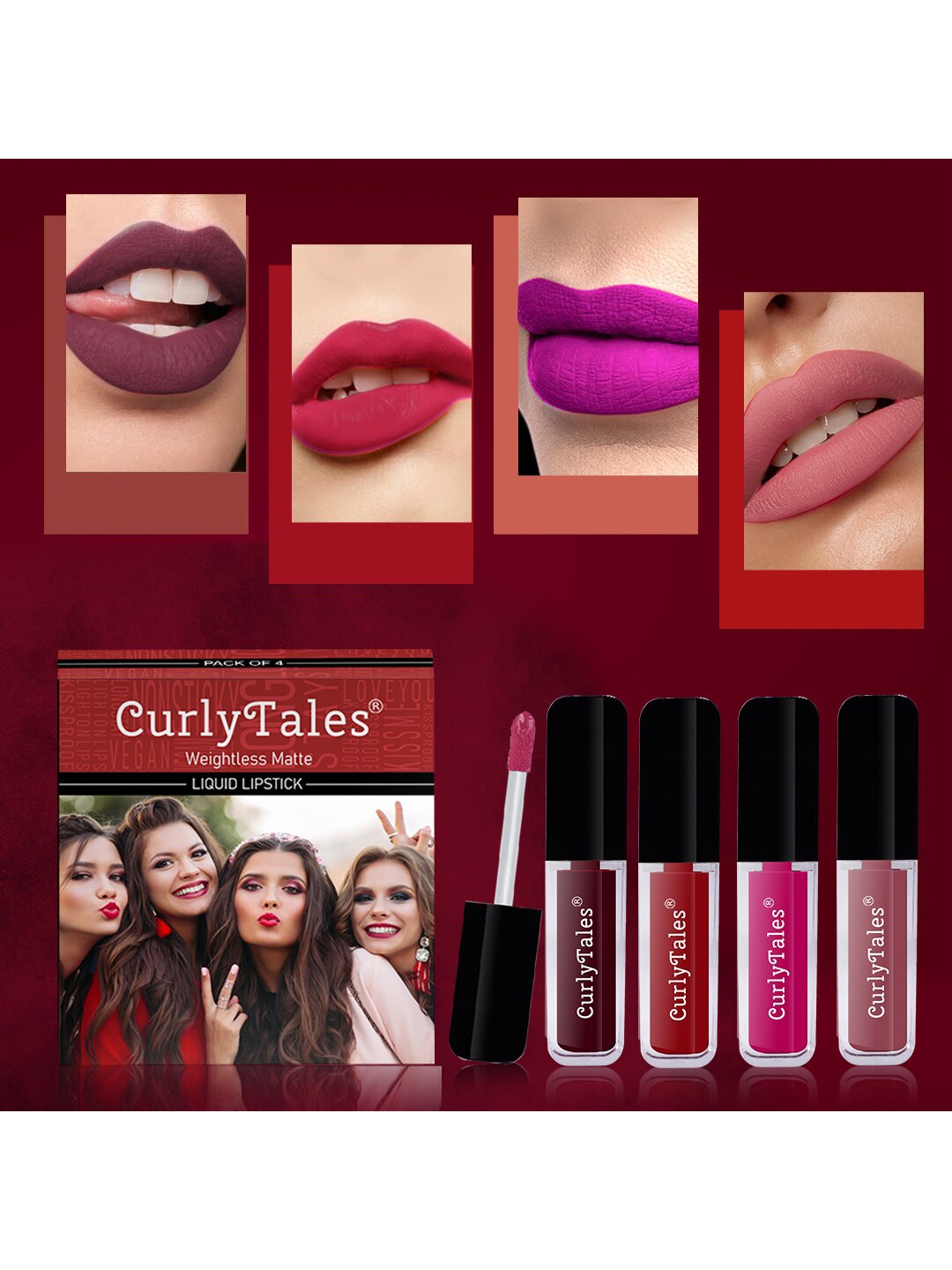 CurlyTales Set of 4 Weightless Matte Liquid Lipsticks 3 ml Each - Shade 13, 03, 04, 09, Purple
CurlyTales Set of 4 Weightless Matte Liquid Lipsticks 3 ml Each - Shade 13, 03, 04, 09, Purple