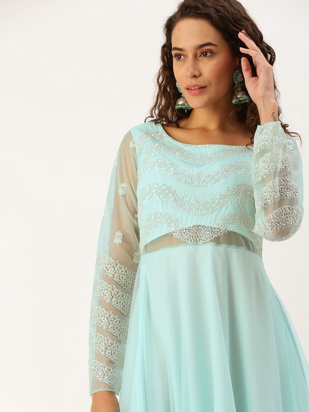 Ethnovog Ethnic Motifs Embroidered Gathered Detail Net Ethnic Maxi Dress, Turquoise blue
Ethnovog Ethnic Motifs Embroidered Gathered Detail Net Ethnic Maxi Dress, Turquoise blue