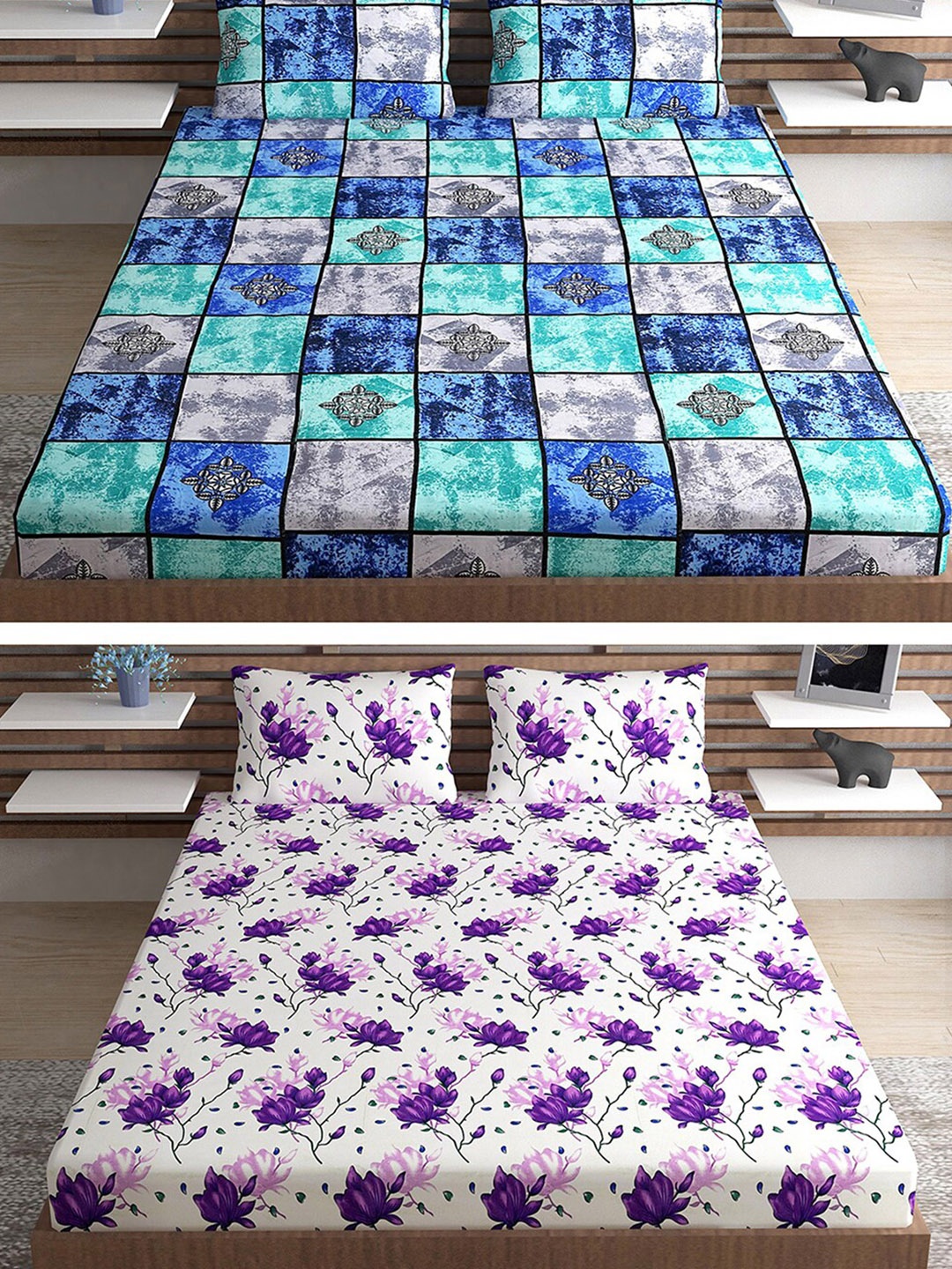 Urban Magic Blue & Purple Floral 120 TC Fitted 2 Queen Bedsheet With 4 Pillow Covers
Urban Magic Blue & Purple Floral 120 TC Fitted 2 Queen Bedsheet With 4 Pillow Covers