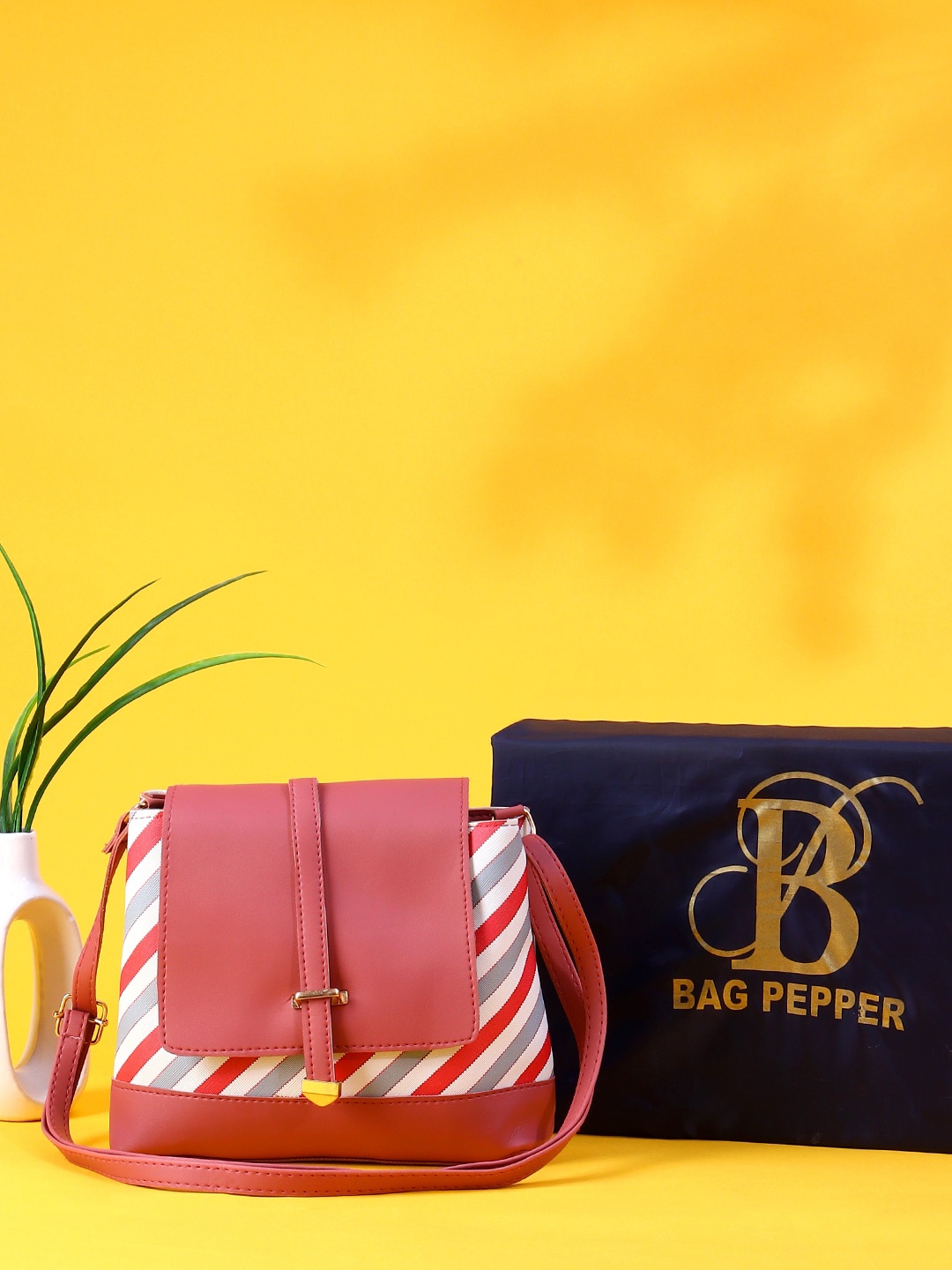 Bag Pepper Striped Structured Sling Bag, Red