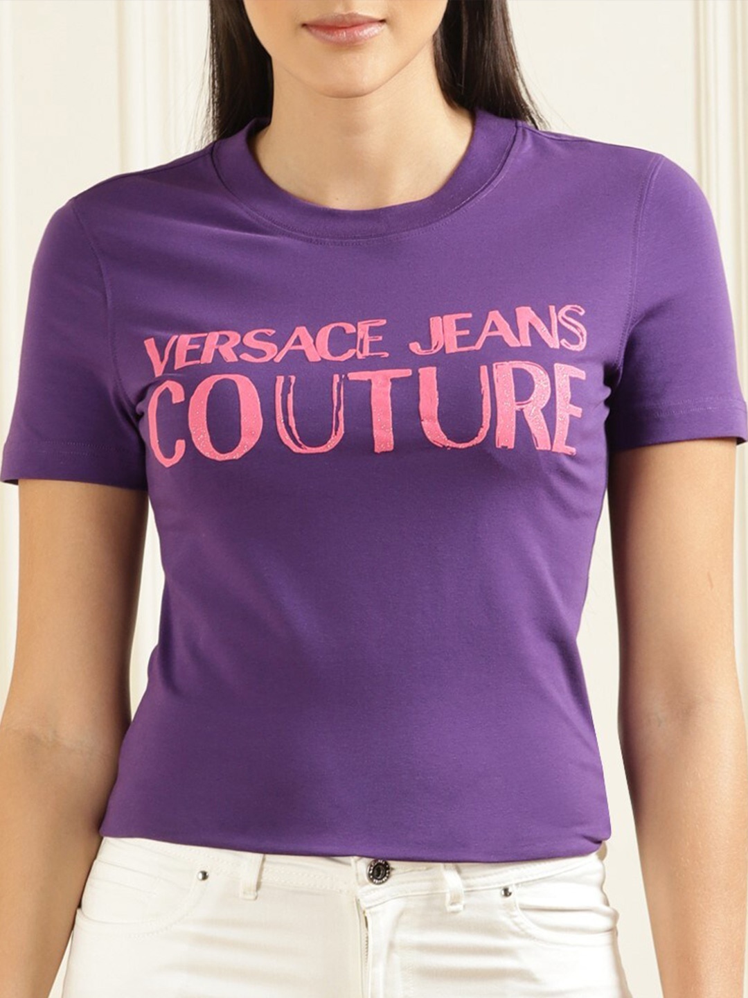 Versace Jeans Couture Typography Printed T-shirt, Purple