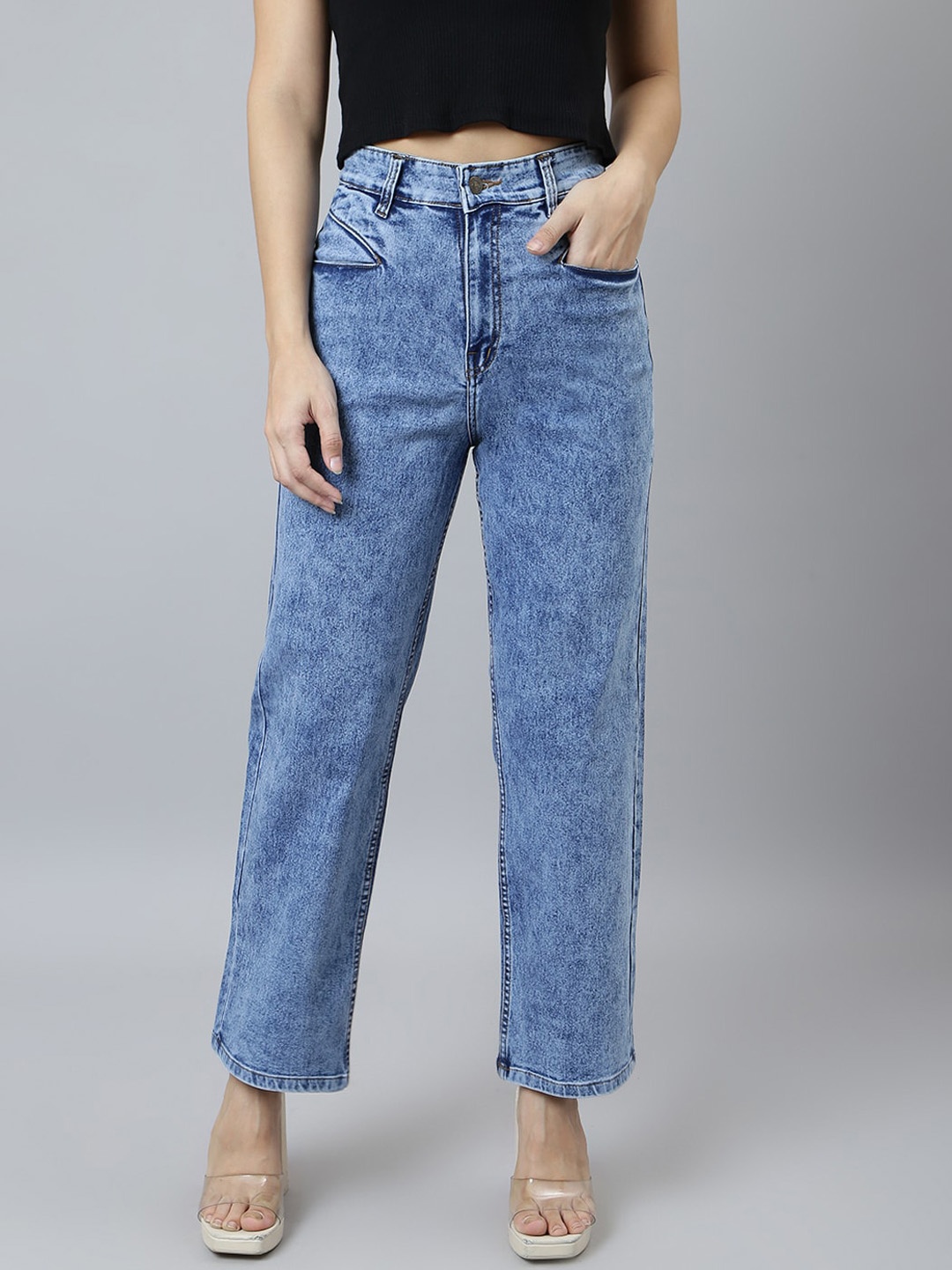 GUTI Women Straight Fit High-Rise Heavy Fade Stretchable Cotton Jeans, Blue
GUTI Women Straight Fit High-Rise Heavy Fade Stretchable Cotton Jeans, Blue