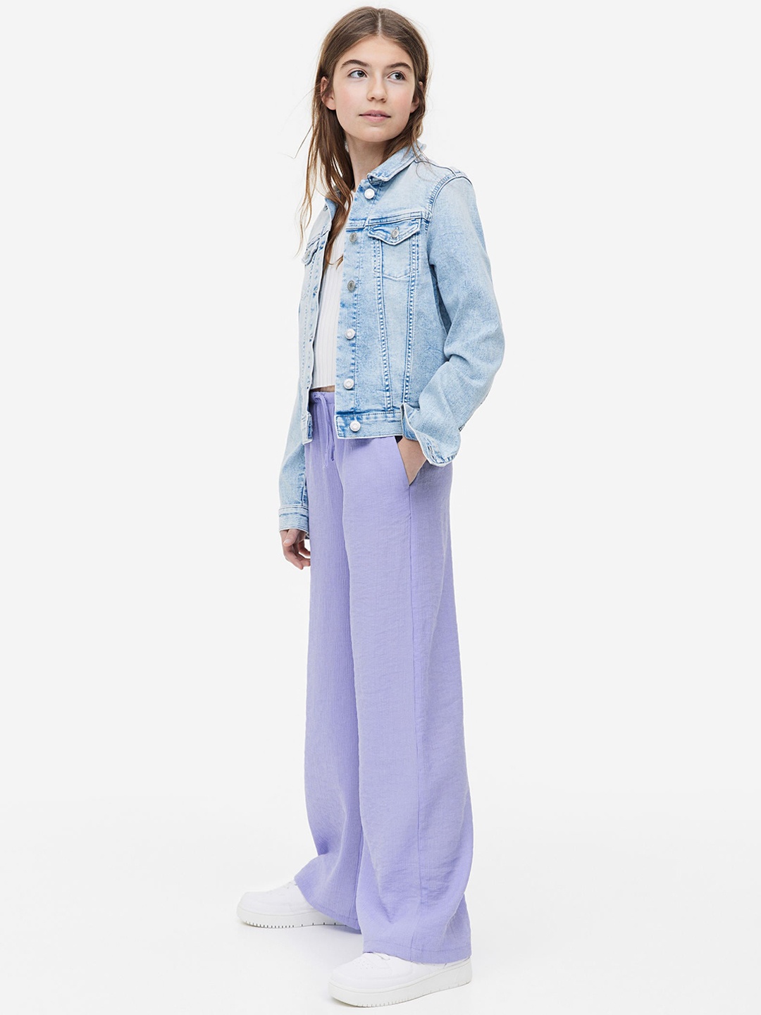 H&M Girls Loose Fit Trousers, Purple