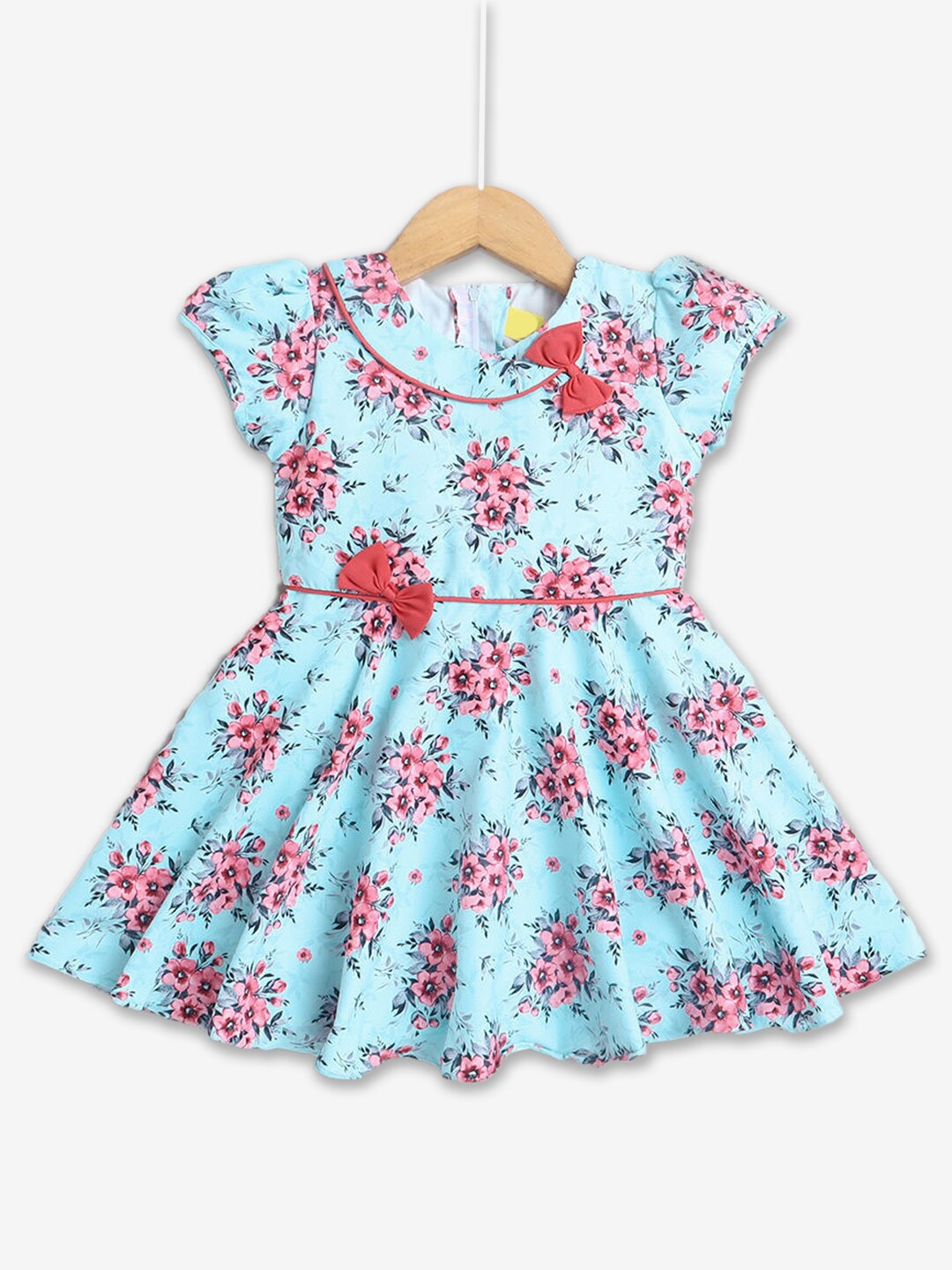 Hopscotch Girls Floral Printed Fit & Flare Dress, Blue
