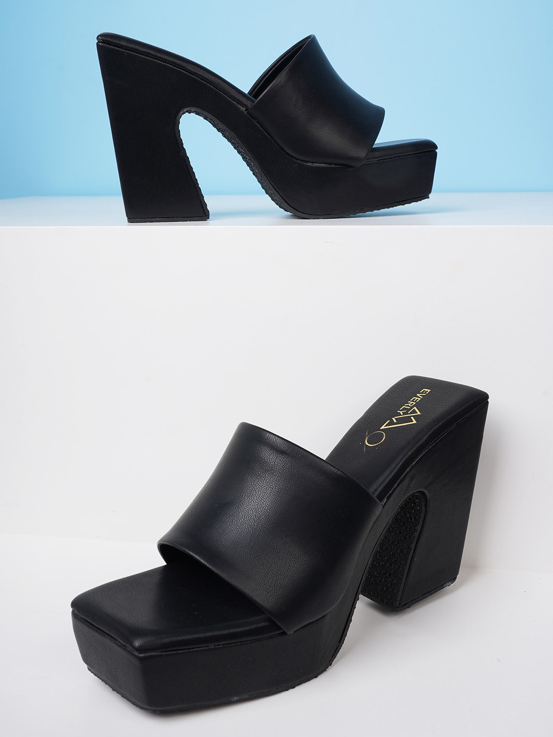 EVERLY Open Toe Platform Heels, Black 
EVERLY Open Toe Platform Heels, Black