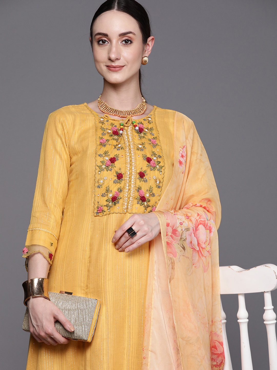 Indo Era Floral Embroidered Regular Thread Work Pure Cotton Kurta With Trousers & Dupatta, Yellow
Indo Era Floral Embroidered Regular Thread Work Pure Cotton Kurta With Trousers & Dupatta, Yellow