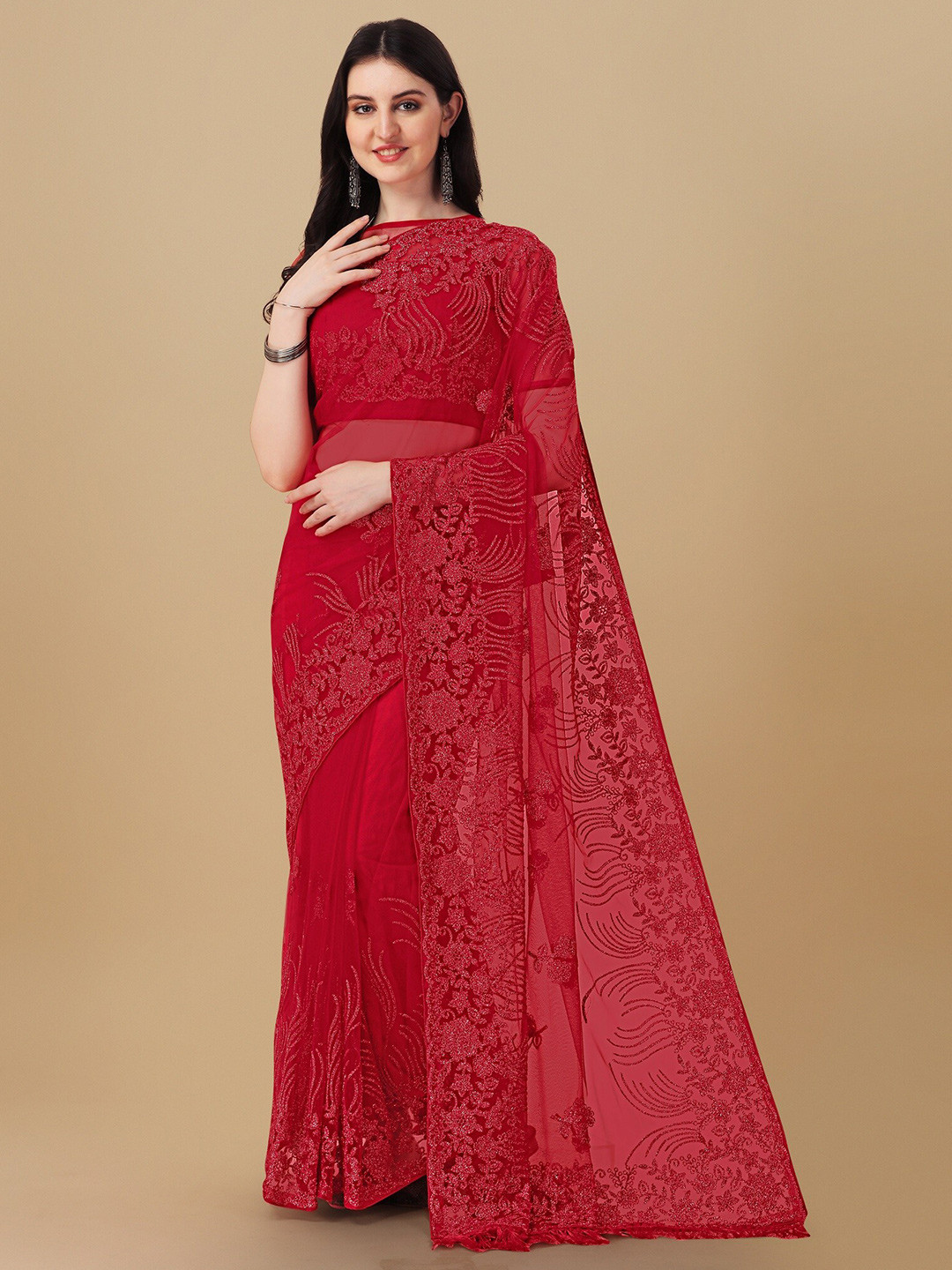 Nimidiya Floral Embellished Net Saree, Red
Nimidiya Floral Embellished Net Saree, Red
