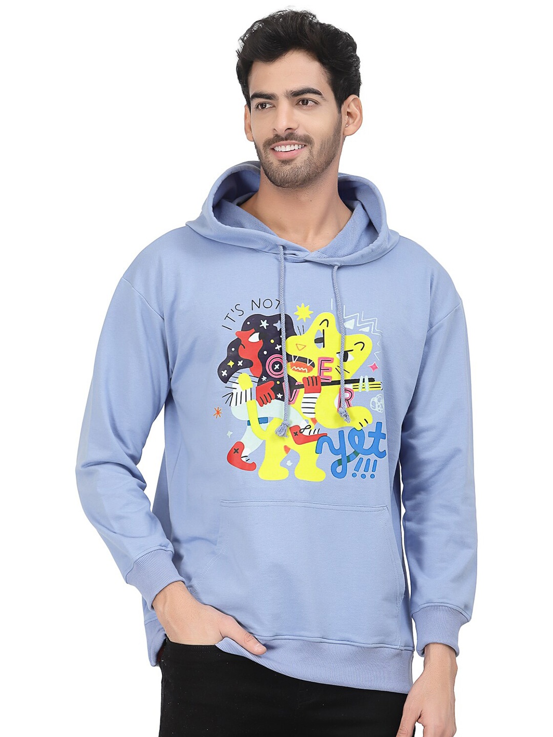 PAUSE SPORT Graphic Printed Hooded Cotton Sweatshirt, Blue