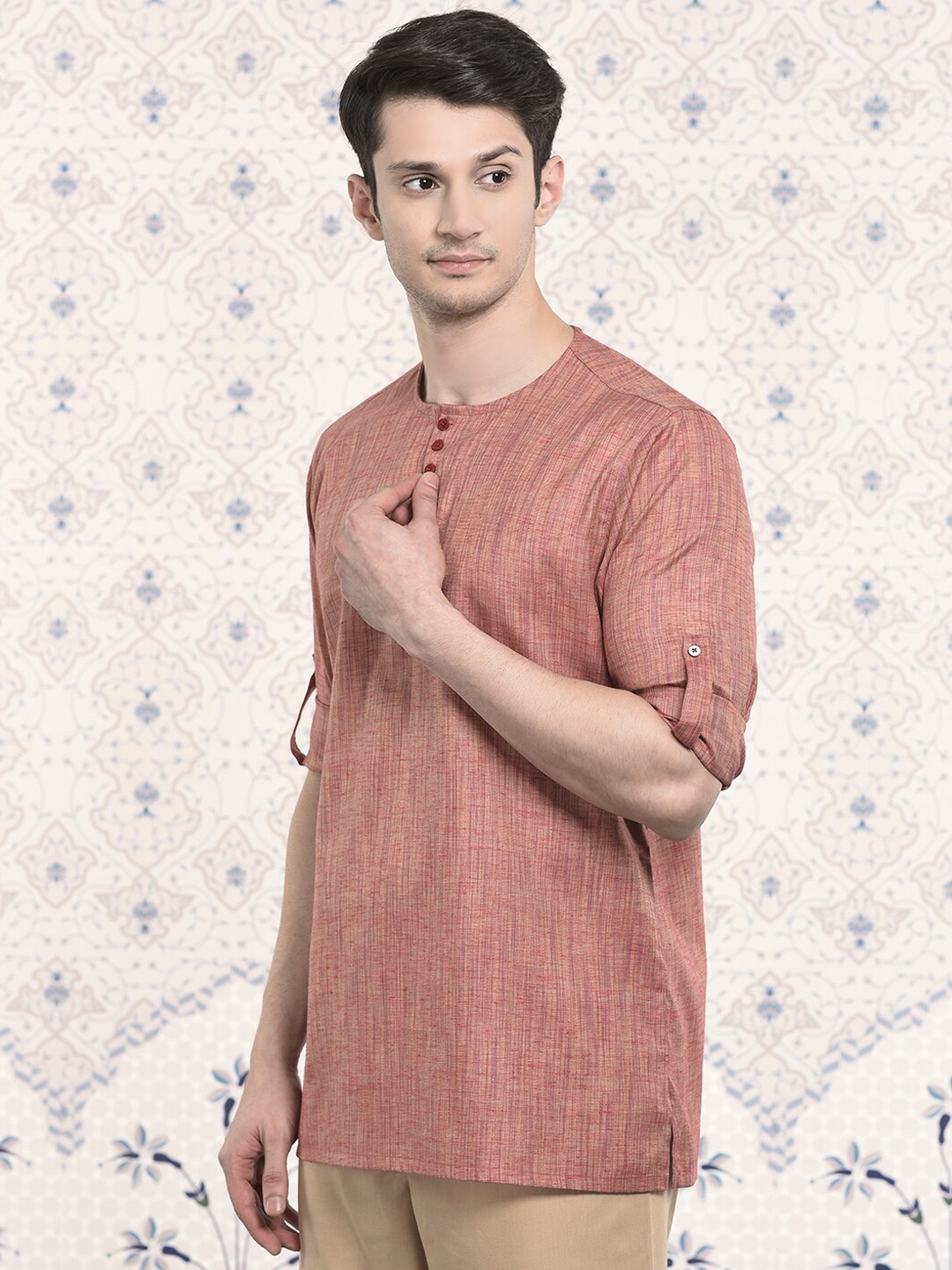 Ode by House of Pataudi Woven Design Round Neck Roll Up Sleeves Short Kurta, Red
Ode by House of Pataudi Woven Design Round Neck Roll Up Sleeves Short Kurta, Red