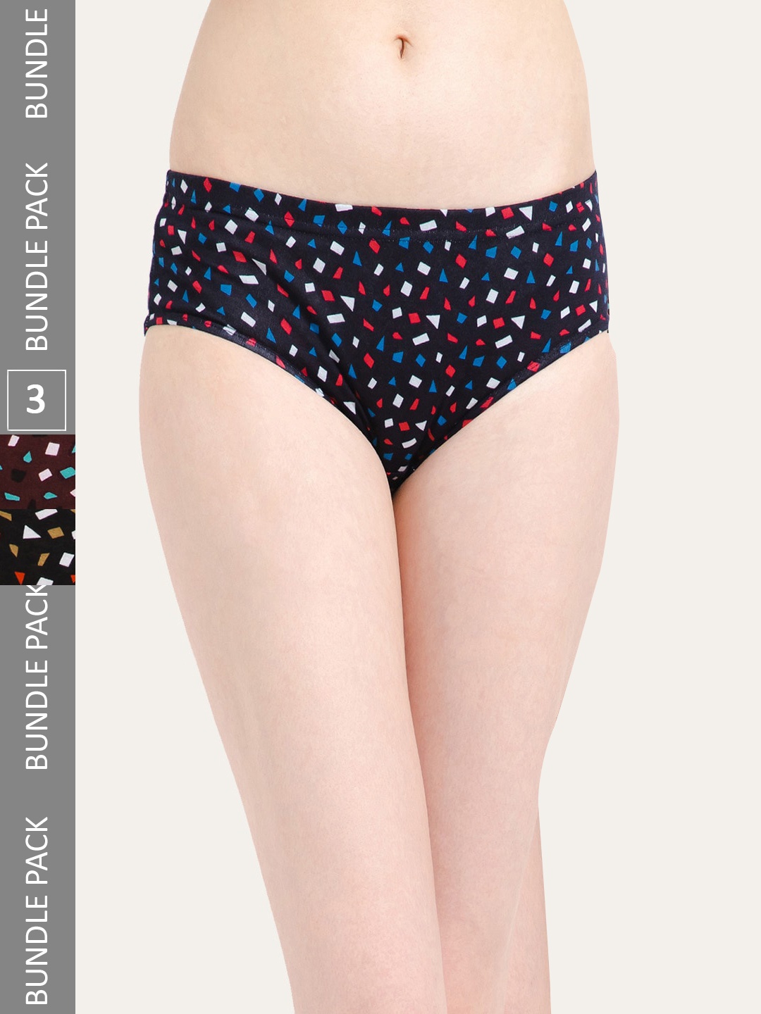 Lady Lyka Women Pack Of 3 Printed Cotton Hipster Briefs, Navy blue