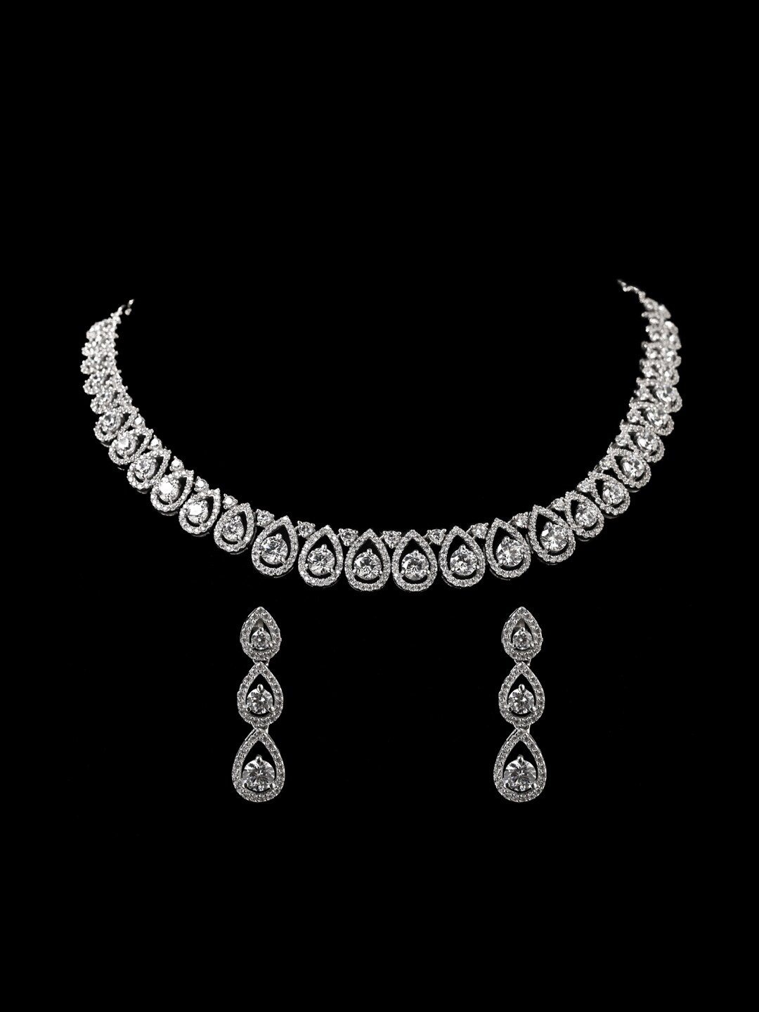 Clara Rhodium-Plated CZ-Studded Jewellery Set, Silver