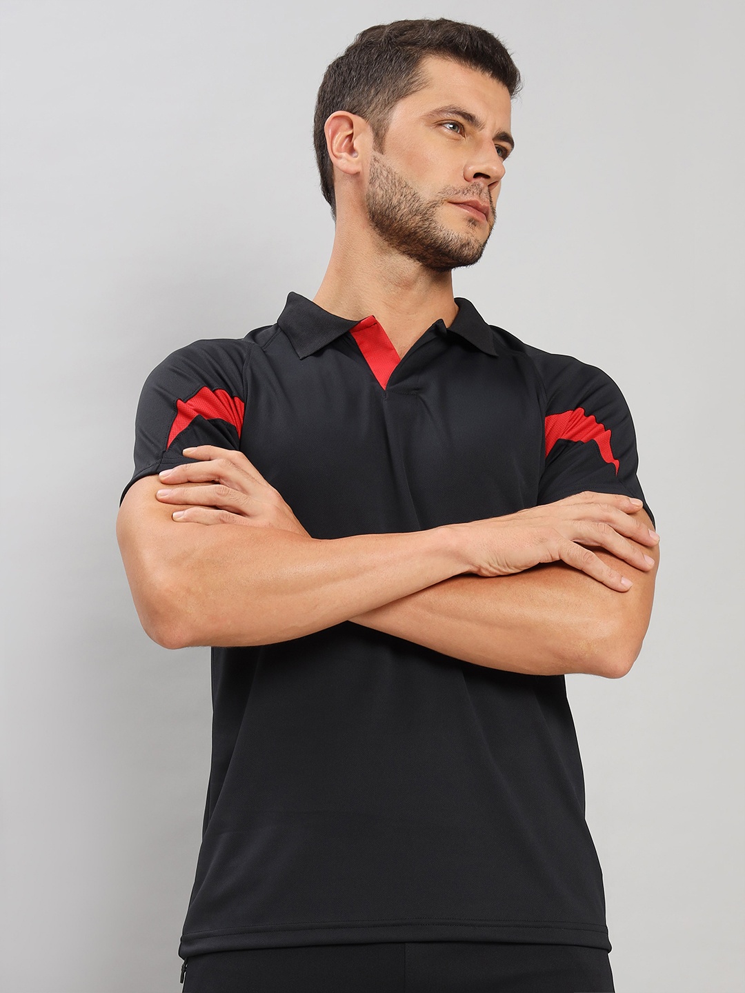 Technosport Polo Collar Antimicrobial Slim Fit T-shirt, Black