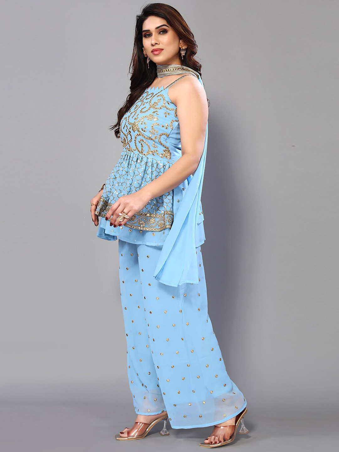 FASHION YOU Ethnic Motifs Embroidered Sequinned Kurti With Palazzos & Dupatta, Turquoise blue
FASHION YOU Ethnic Motifs Embroidered Sequinned Kurti With Palazzos & Dupatta, Turquoise blue