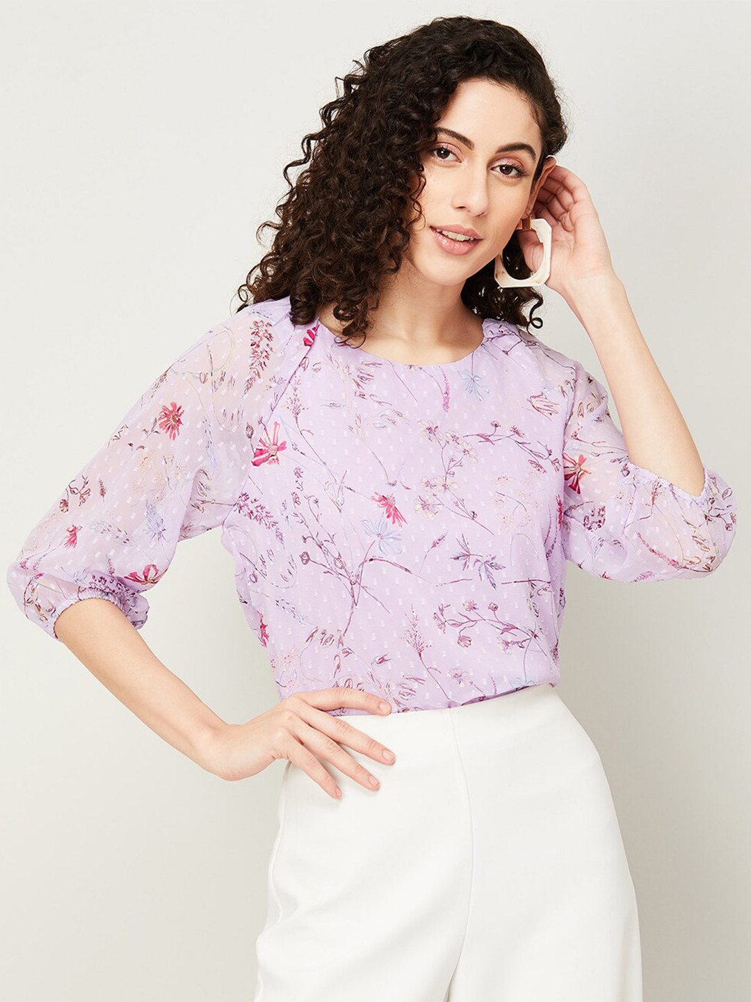 CODE by Lifestyle Floral Printed Puff Sleeve Top, Purple 
CODE by Lifestyle Floral Printed Puff Sleeve Top, Purple