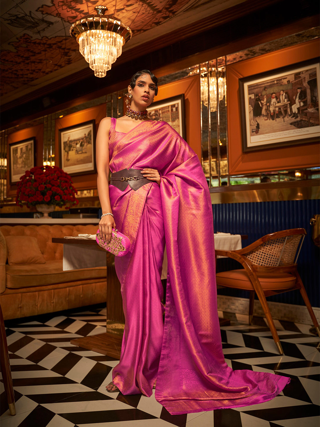 Mitera Ethnic Motifs Woven Design Zari Saree, Pink 
Mitera Ethnic Motifs Woven Design Zari Saree, Pink