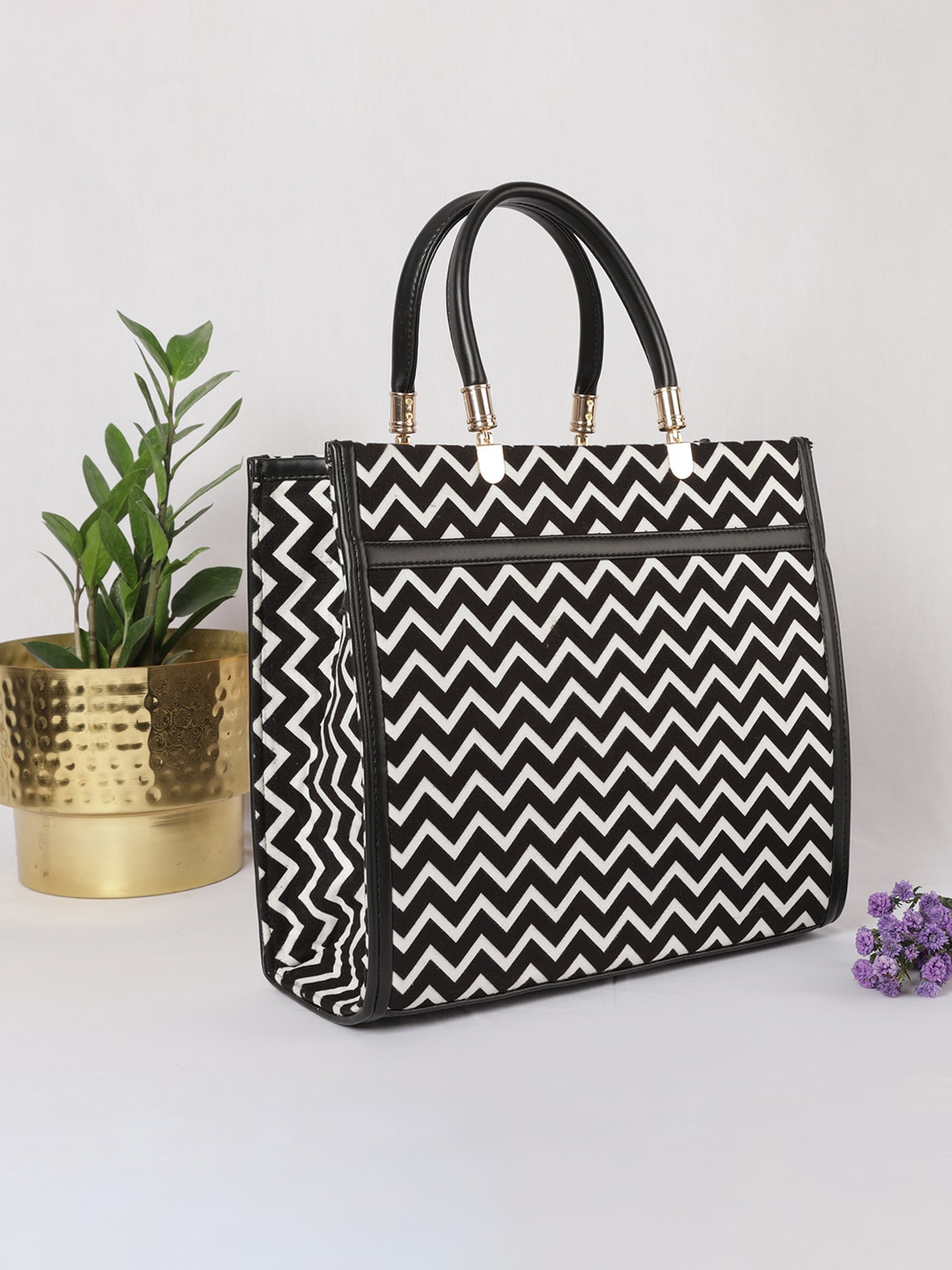 MINI WESST Printed Oversized Structured Shoulder Bag, Black