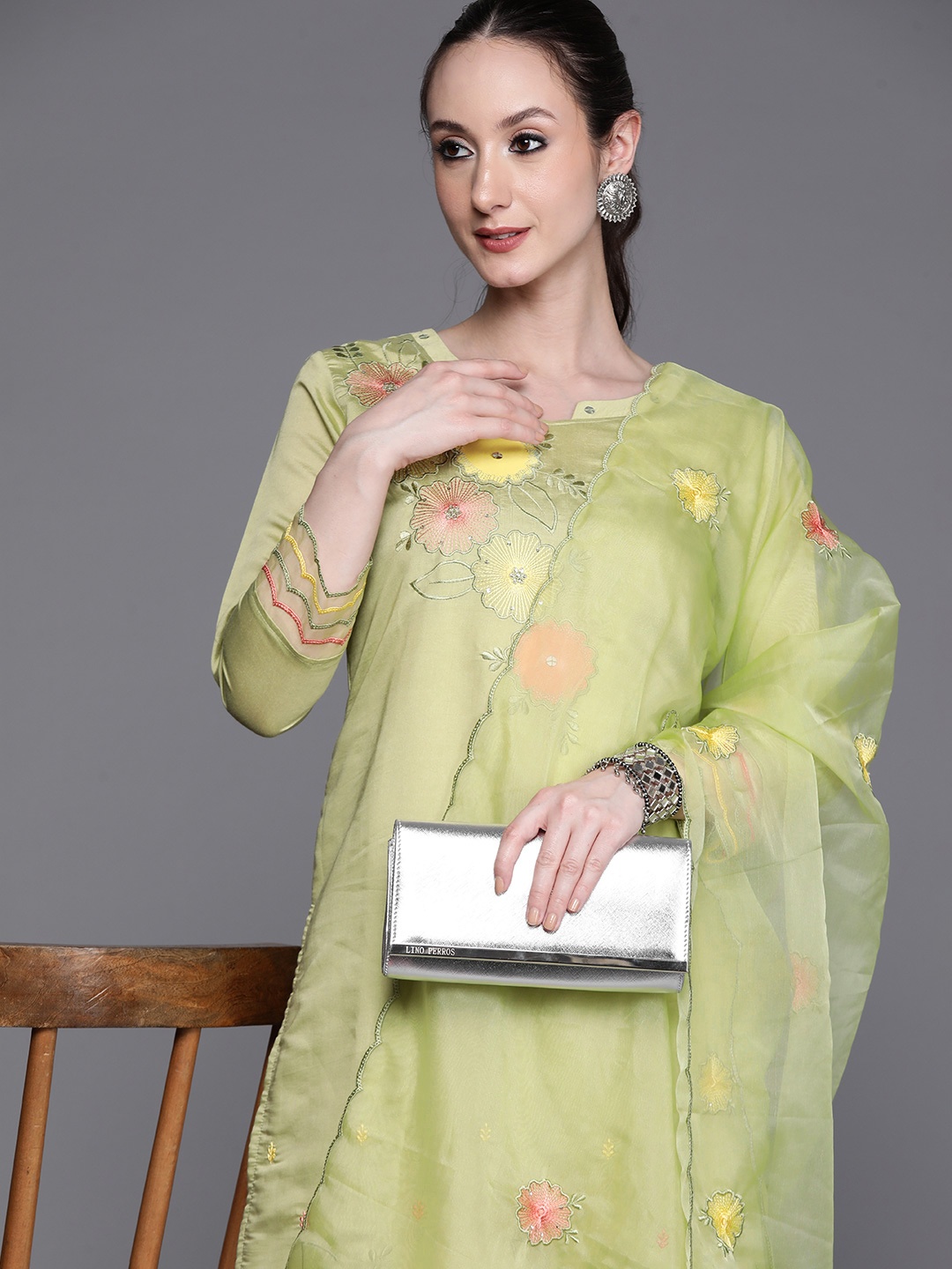 Indo Era Floral Embroidered Sequinned Chanderi Silk Kurta With Trousers & Dupatta, Green
Indo Era Floral Embroidered Sequinned Chanderi Silk Kurta With Trousers & Dupatta, Green