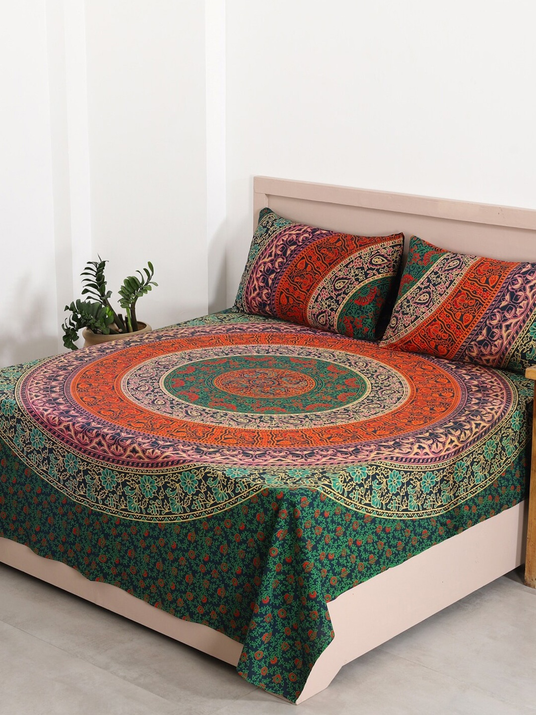 HANDICRAFT PALACE Green Ethnic Motifs 144 TC Cotton Queen Bedsheet & 2 Pillow Covers
HANDICRAFT PALACE Green Ethnic Motifs 144 TC Cotton Queen Bedsheet & 2 Pillow Covers