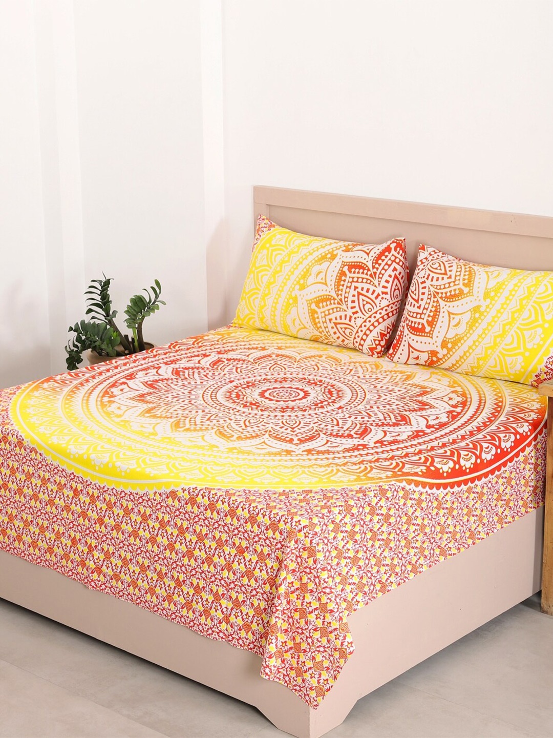 HANDICRAFT PALACE Red & Yellow Printed Cotton 144 TC Queen Bedsheet With 2 Pillow Covers
HANDICRAFT PALACE Red & Yellow Printed Cotton 144 TC Queen Bedsheet With 2 Pillow Covers