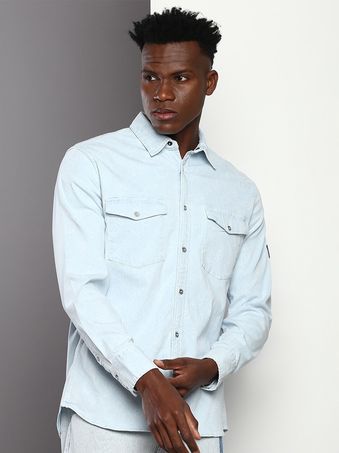 Calvin Klein Jeans Typography Printed Spread Collar Denim Slim Fit Casual Shirt, Blue
Calvin Klein Jeans Typography Printed Spread Collar Denim Slim Fit Casual Shirt, Blue