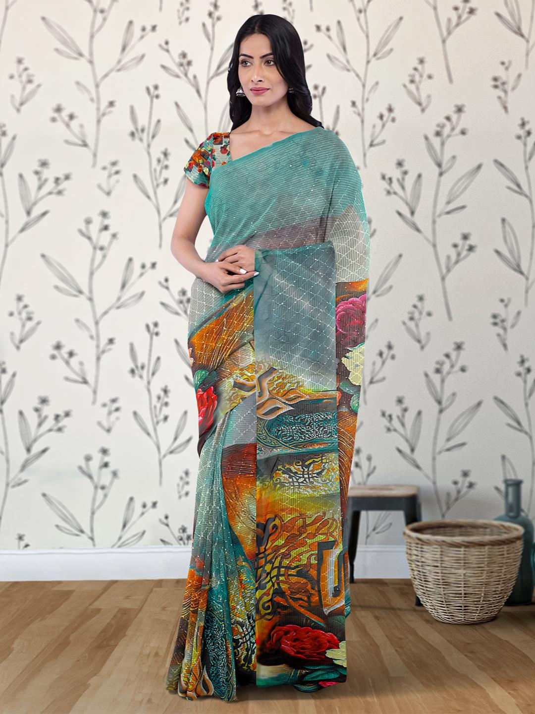 Kalamandir Floral Printed Saree, Grey