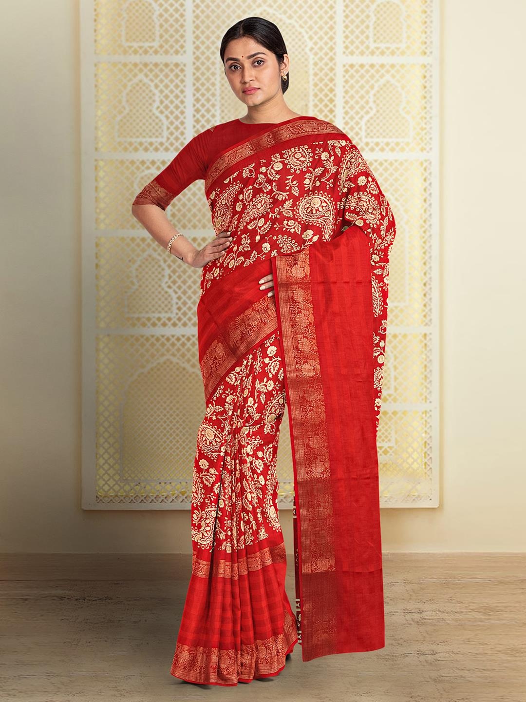 Kalamandir Paisley Zari Saree, Red