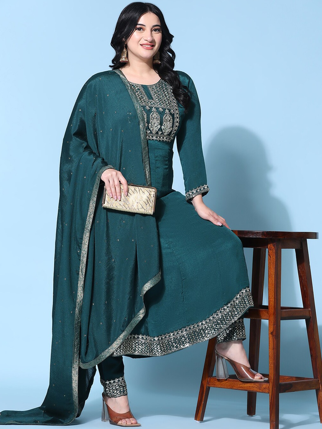 Ziva Fashion Ethnic Motifs Yoke Design Pure Silk Anarkali Kurta with Trousers & Dupatta, Green
Ziva Fashion Ethnic Motifs Yoke Design Pure Silk Anarkali Kurta with Trousers & Dupatta, Green