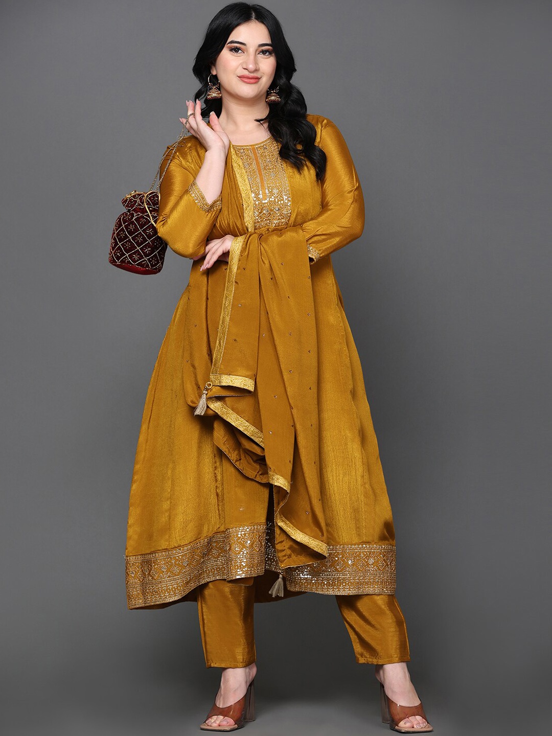 Ziva Fashion Ethnic Motifs Embroidered Anarkali Pure Silk Kurta with Trousers & Dupatta, Mustard
Ziva Fashion Ethnic Motifs Embroidered Anarkali Pure Silk Kurta with Trousers & Dupatta, Mustard