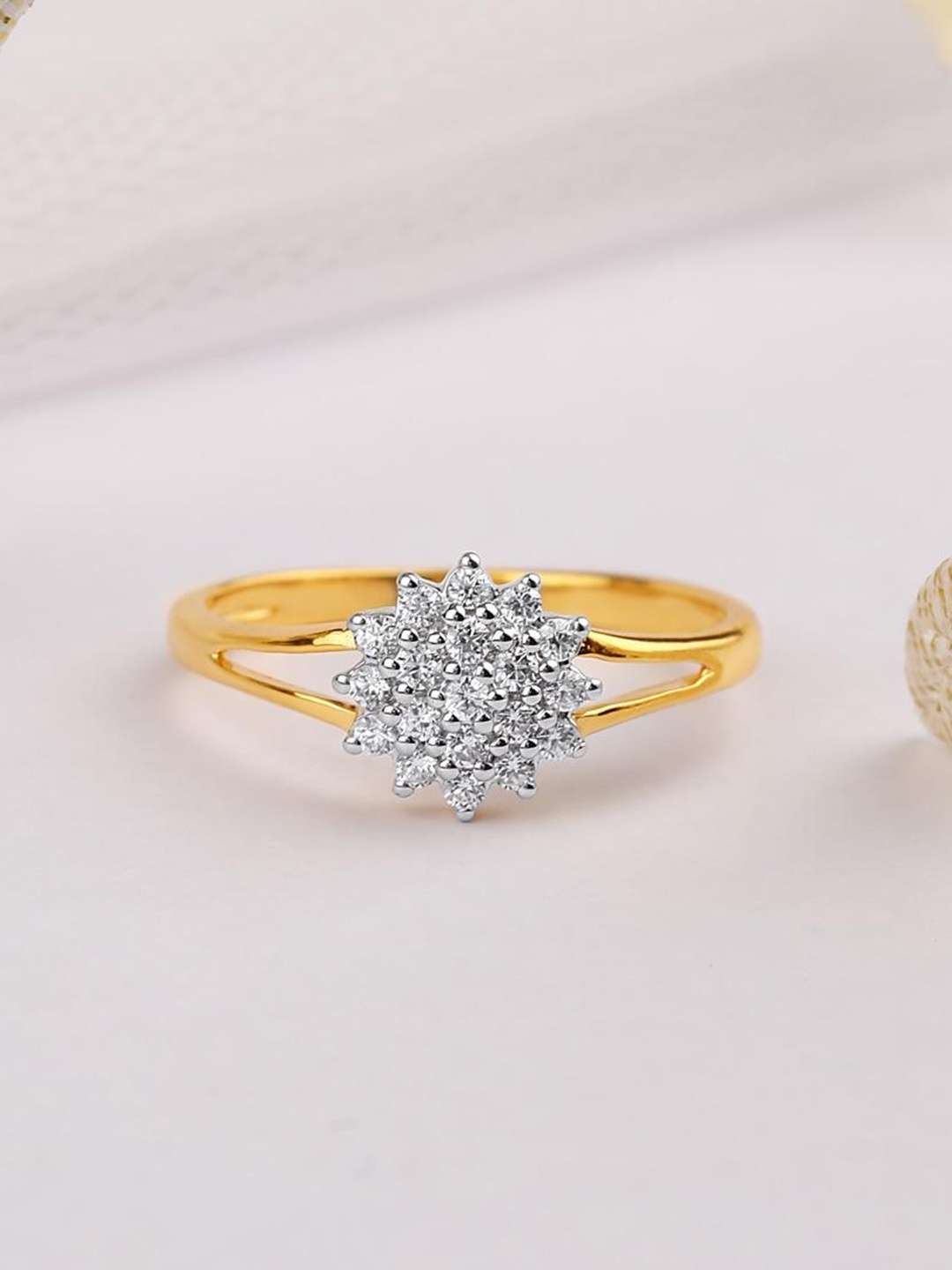 CANDERE A KALYAN JEWELLERS COMPANY Cubic Zirconia Studded 22KT Gold Finger Ring-2.82gm
CANDERE A KALYAN JEWELLERS COMPANY Cubic Zirconia Studded 22KT Gold Finger Ring-2.82gm