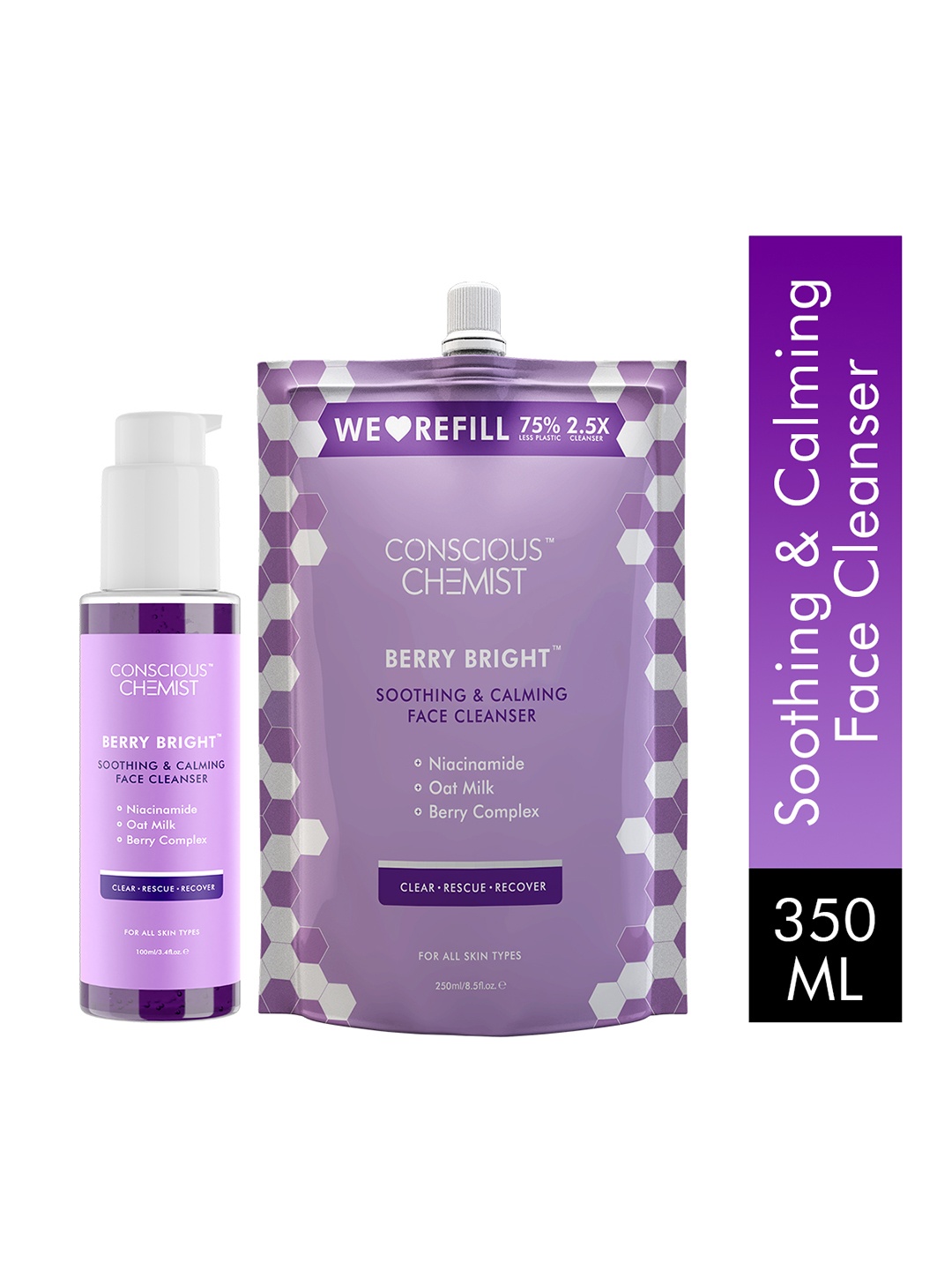 Conscious Chemist 2-Pcs Berry Bright Soothing & Calming Face Cleanser & Refill Pack, Purple
Conscious Chemist 2-Pcs Berry Bright Soothing & Calming Face Cleanser & Refill Pack, Purple