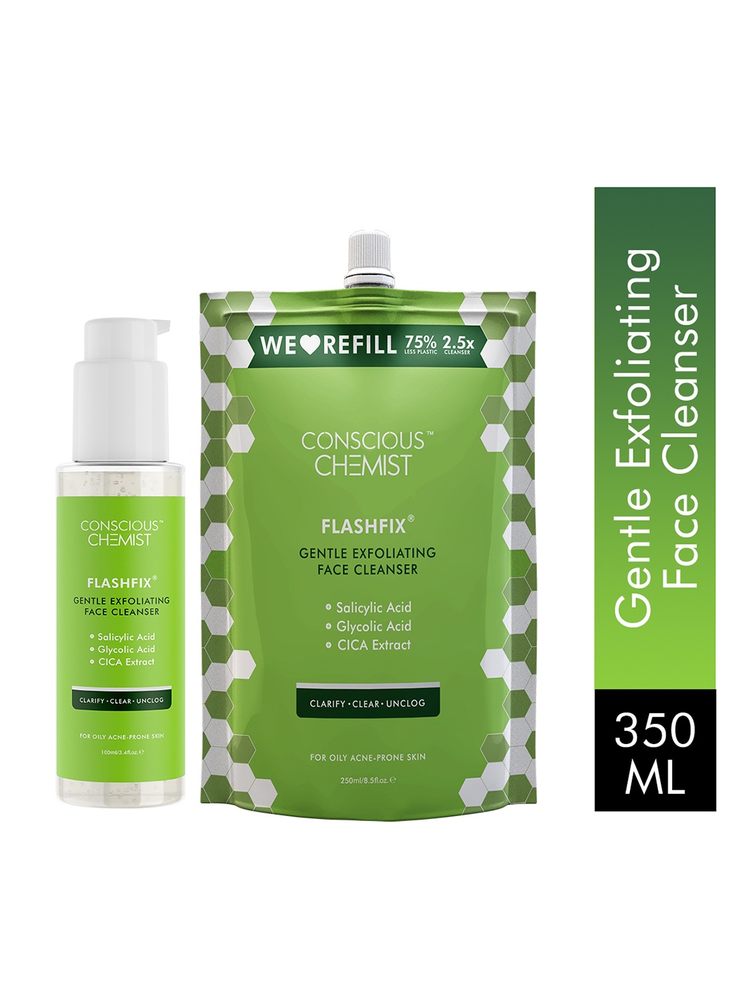 Conscious Chemist Flashfix 2-Pcs Gentle Exfoliating Face Cleanse & Calming Face Cleanser & Refill Pack, Green
Conscious Chemist Flashfix 2-Pcs Gentle Exfoliating Face Cleanse & Calming Face Cleanser & Refill Pack, Green