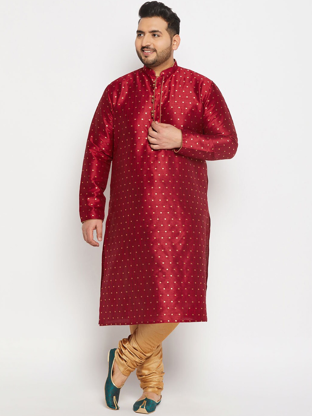 VASTRAMAY Men Plus Size Geometric Woven Design Mandarin Collar Kurta With Churidar, Maroon
VASTRAMAY Men Plus Size Geometric Woven Design Mandarin Collar Kurta With Churidar, Maroon
