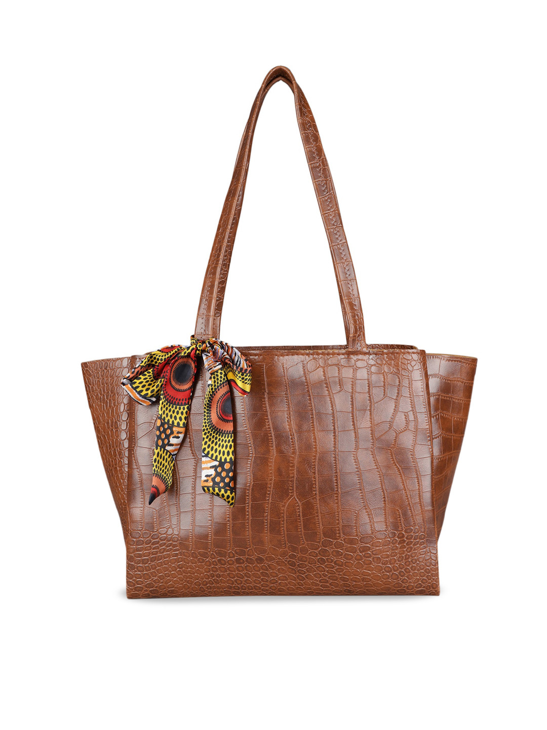 MINI WESST Animal Oversized Structured Shoulder Bag with Scarfs, Brown 
MINI WESST Animal Oversized Structured Shoulder Bag with Scarfs, Brown
