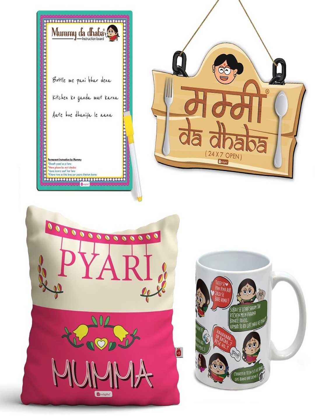 Indigifts Pyari Mumma Printed Cushion Dialogues Mug Wall Hanging & Instruction Board, White
Indigifts Pyari Mumma Printed Cushion Dialogues Mug Wall Hanging & Instruction Board, White