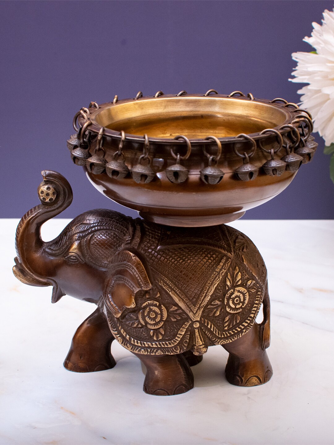 StatueStudio Brown Brass Elephant Urli