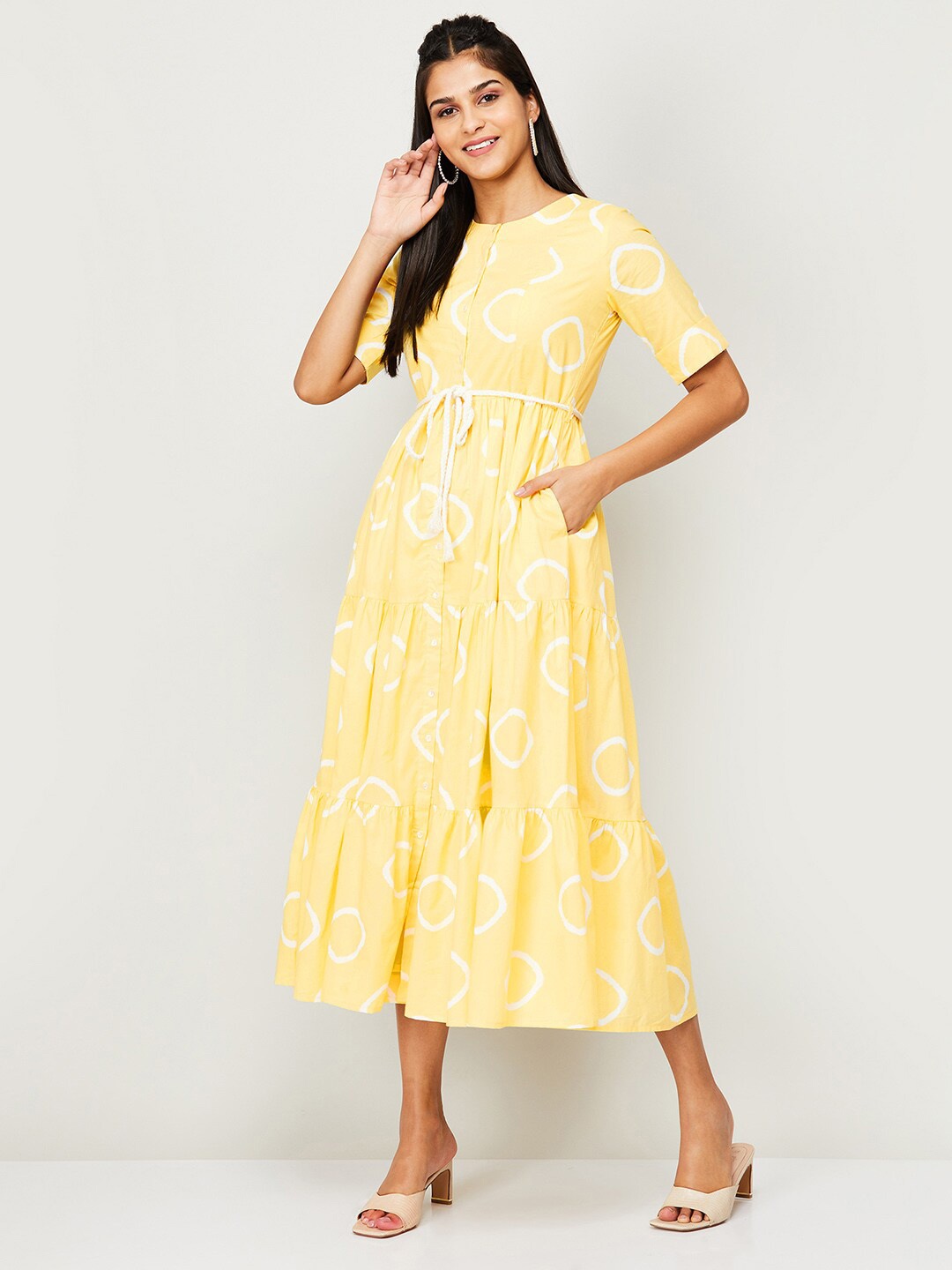 Colour Me by Melange Geometric Printed Tiered Pure Cotton Fit & Flare Midi Dress, Yellow
Colour Me by Melange Geometric Printed Tiered Pure Cotton Fit & Flare Midi Dress, Yellow