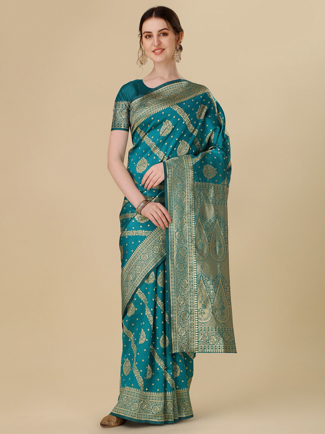 Dhyey Fashion Ethnic Motifs Woven Design Zari Art Silk Banarasi Saree, Turquoise blue
Dhyey Fashion Ethnic Motifs Woven Design Zari Art Silk Banarasi Saree, Turquoise blue