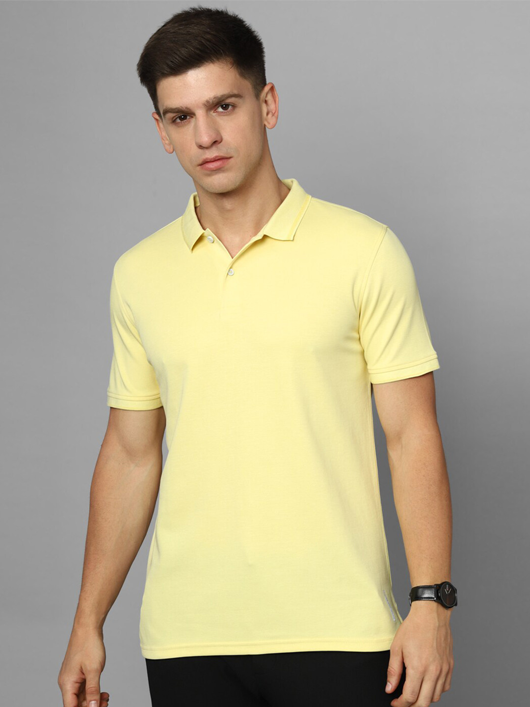 Louis Philippe Sport Polo Collar Pure Cotton Slim Fit T-shirt, Yellow 
Louis Philippe Sport Polo Collar Pure Cotton Slim Fit T-shirt, Yellow