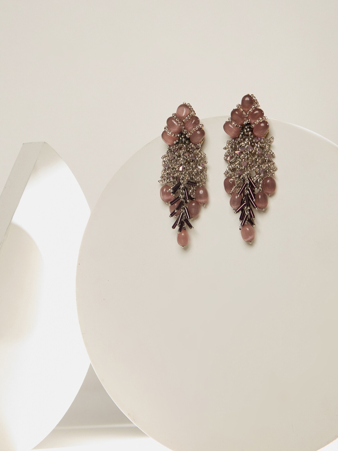 D'oro Gold-Plated Contemporary Drop Earrings, Pink