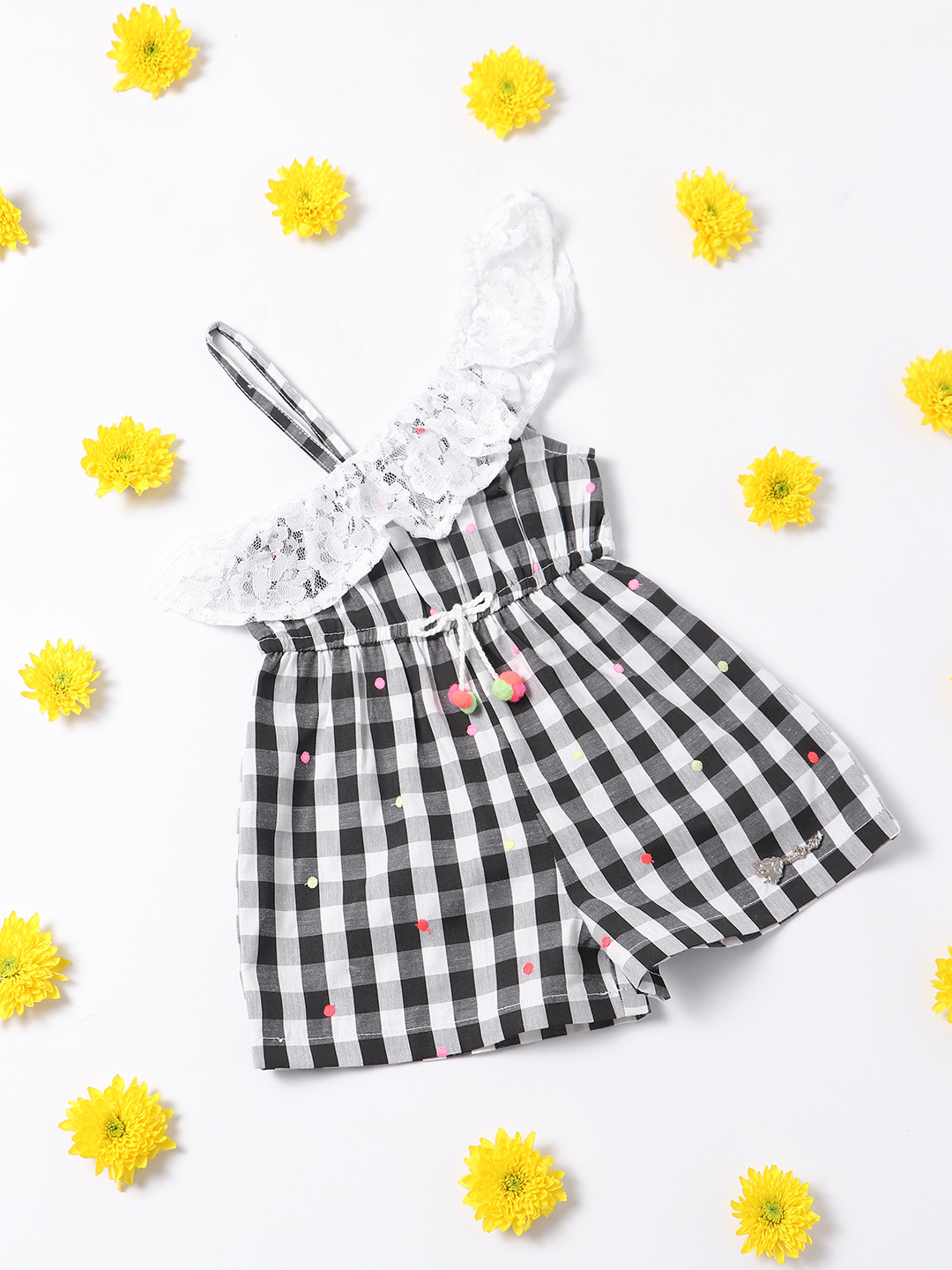 Nauti Nati Girls Checked One Shoulder with Ruffles Pure Cotton Jumpsuit, Black
Nauti Nati Girls Checked One Shoulder with Ruffles Pure Cotton Jumpsuit, Black