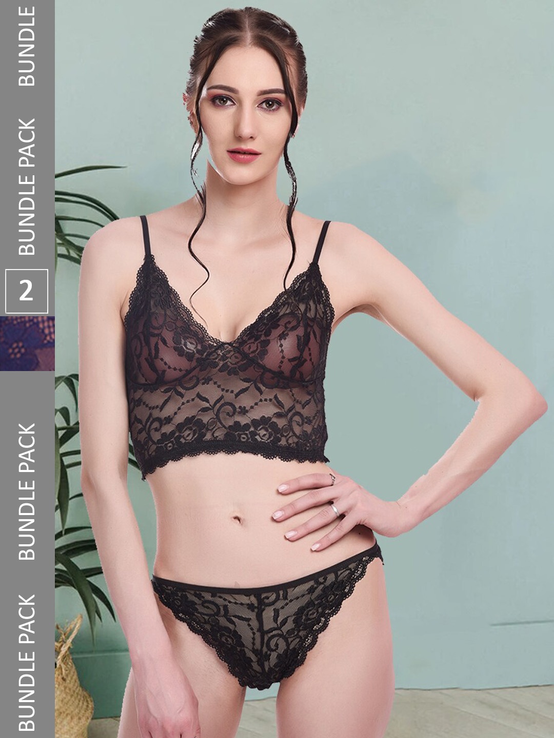 Fleurt Pack Of 2 Self Design Lace Lingerie Set- Fleurt-Set-170-NEW-BK-206-N.BL-S, Black
Fleurt Pack Of 2 Self Design Lace Lingerie Set- Fleurt-Set-170-NEW-BK-206-N.BL-S, Black