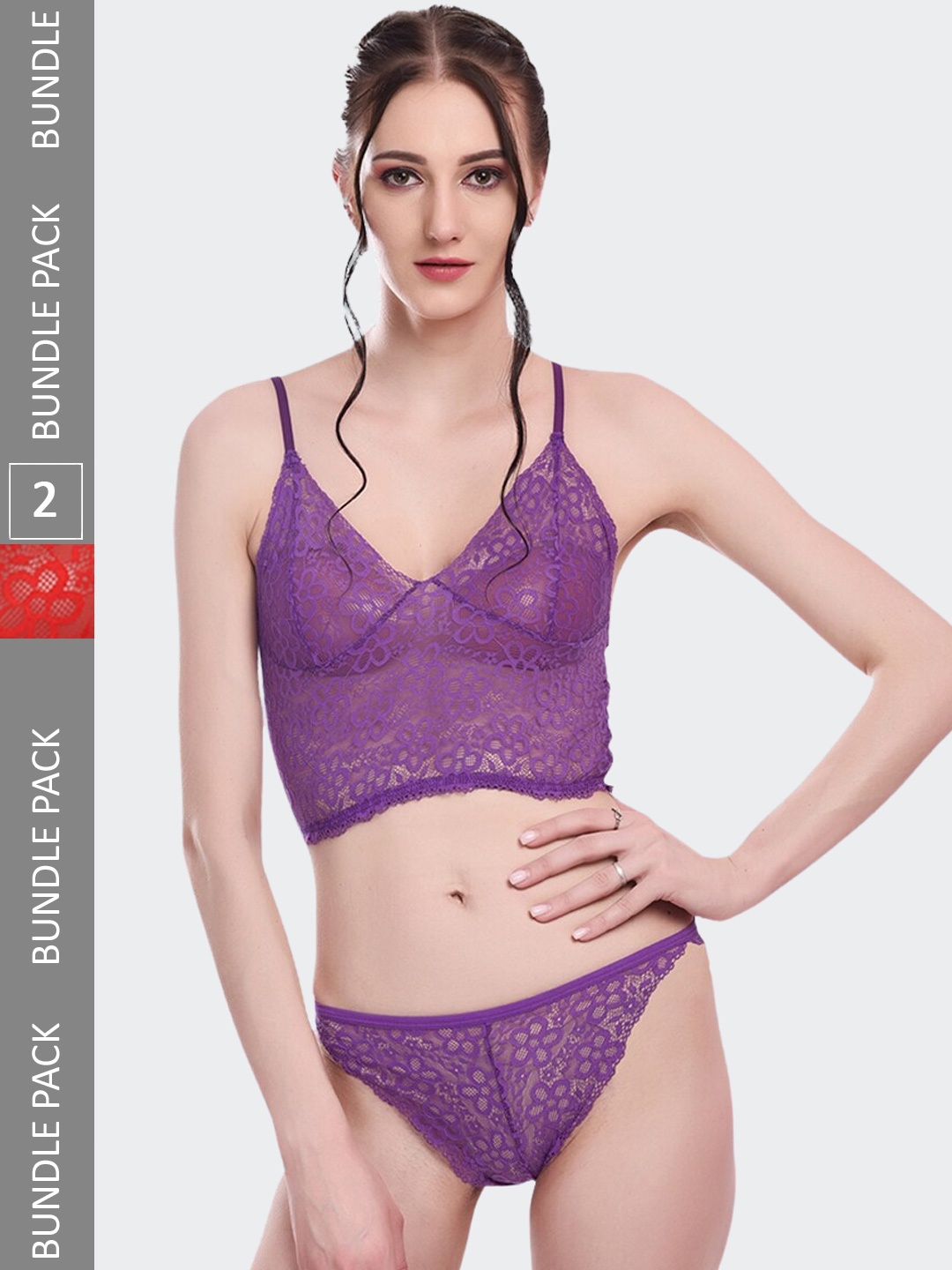 Fleurt Pack Of 2 Self Design Lace Lingerie Set- Fleurt-Set-170-NEW-PR-206-RD-L, Purple
Fleurt Pack Of 2 Self Design Lace Lingerie Set- Fleurt-Set-170-NEW-PR-206-RD-L, Purple