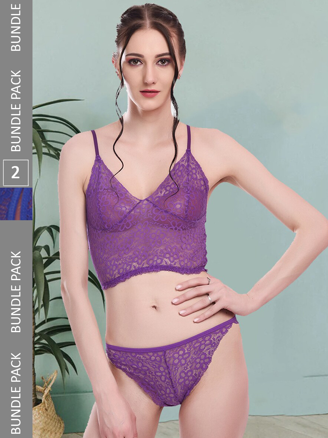 Fleurt Pack Of 2 Self Design Lingerie Set Fleurt-Set-170-NEW-MR-206-R.BL-S, Purple 
Fleurt Pack Of 2 Self Design Lingerie Set Fleurt-Set-170-NEW-MR-206-R.BL-S, Purple