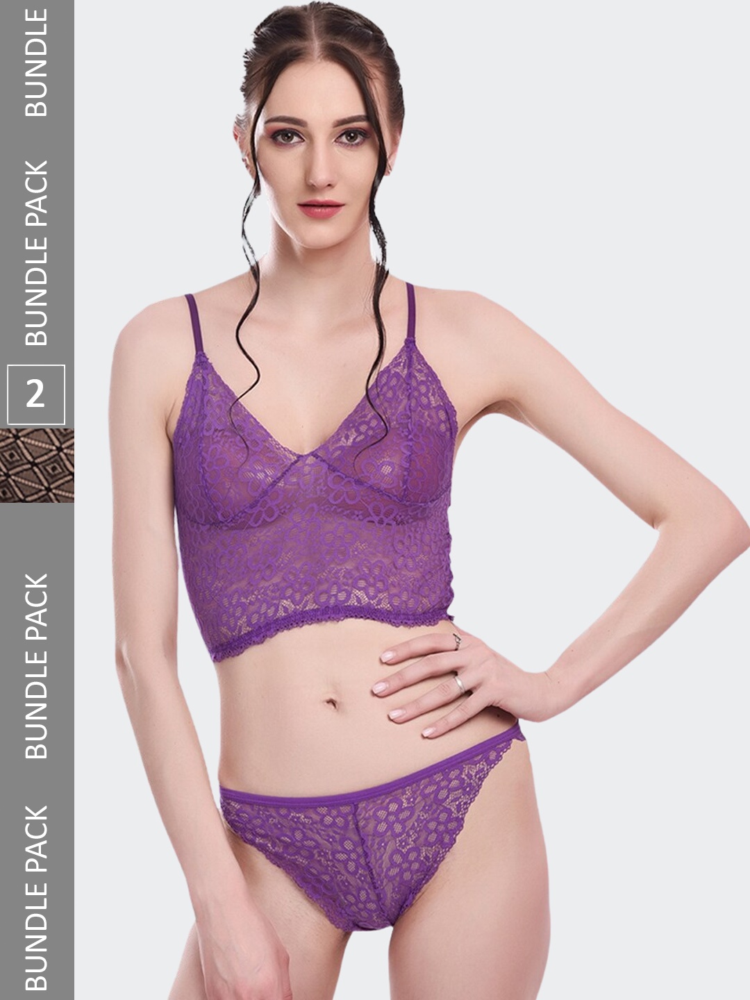 Fleurt Pack Of 2 Self-Design Lace Lingerie SetFleurt-Set-170-NEW-PR-208-NEW-BK-S, Purple
Fleurt Pack Of 2 Self-Design Lace Lingerie SetFleurt-Set-170-NEW-PR-208-NEW-BK-S, Purple