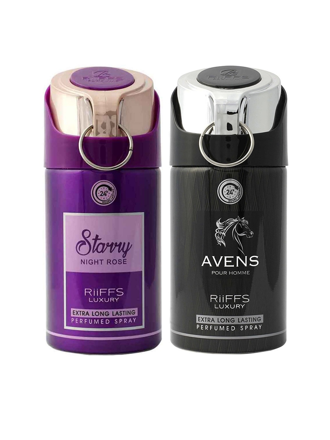 RIIFFS Set Of 2 Long Lasting Deodorants 250 ml Each - Stary Night Rose & Avens Pour Homme, Purple
RIIFFS Set Of 2 Long Lasting Deodorants 250 ml Each - Stary Night Rose & Avens Pour Homme, Purple