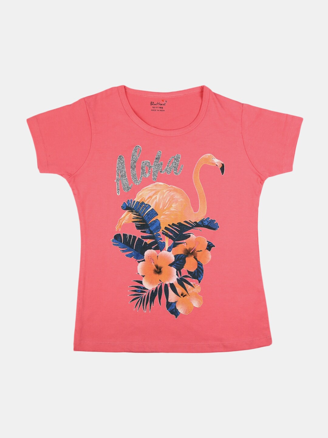 V-Mart Girls Graphic Printed Short Sleeves Cotton T-shirt, Coral