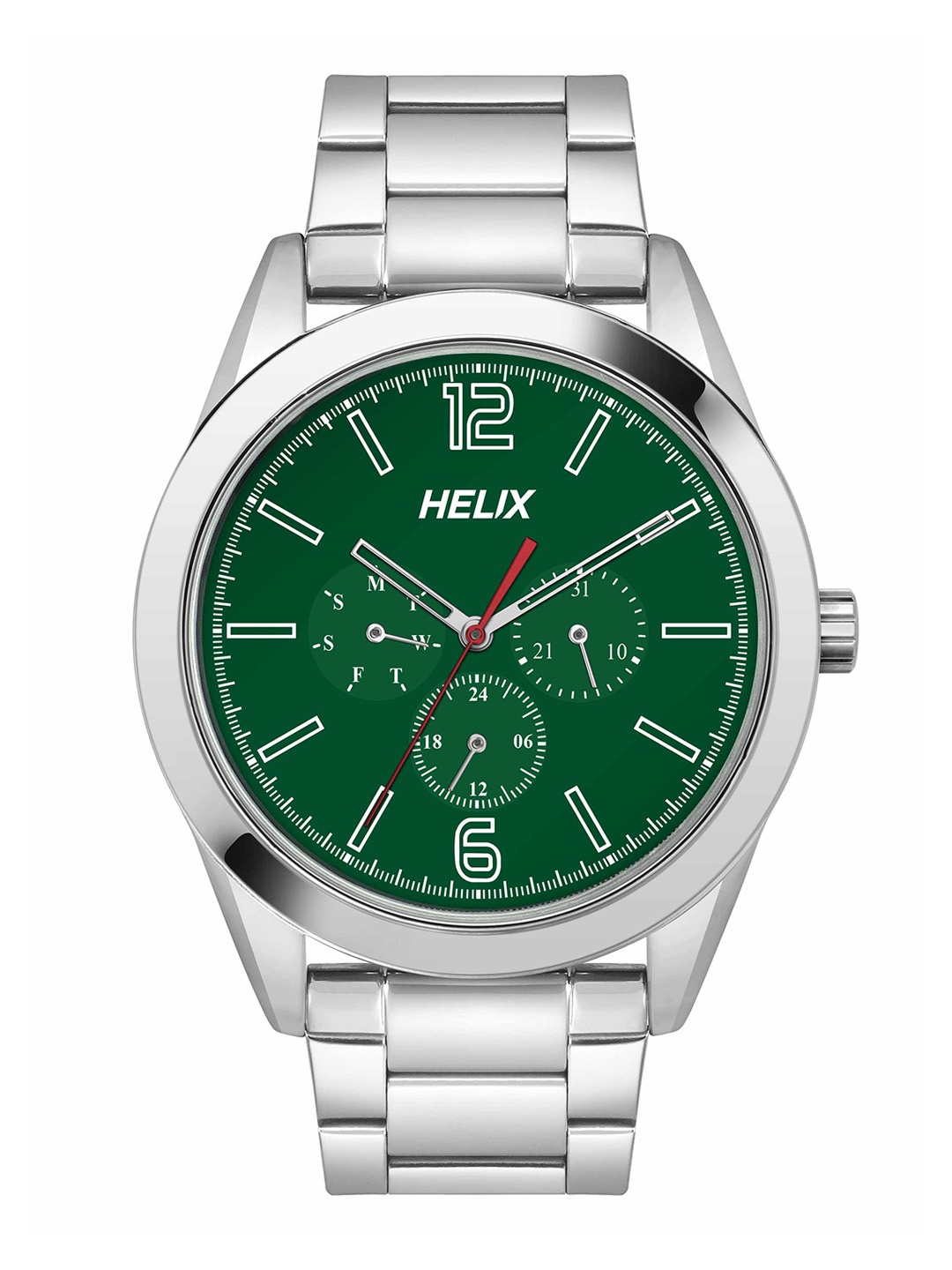 Helix Men Brass Dial & Stainless Steel Bracelet Style Straps Analogue Watch TW031HG21, Green
Helix Men Brass Dial & Stainless Steel Bracelet Style Straps Analogue Watch TW031HG21, Green