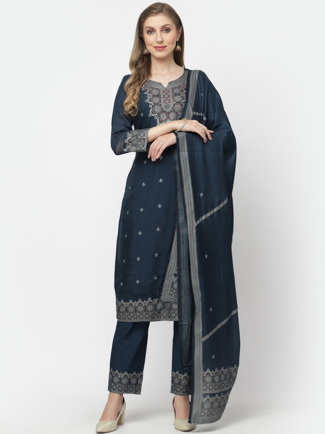 YELLOW CLOUD Ethnic Motifs Printed Pure Silk Kurta with Trousers & With Dupatta, Teal
YELLOW CLOUD Ethnic Motifs Printed Pure Silk Kurta with Trousers & With Dupatta, Teal