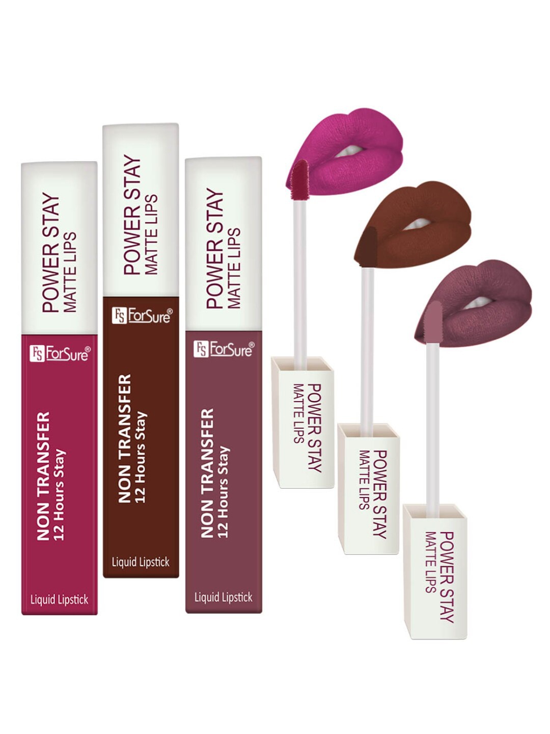 ForSure Power Stay Set Of 3 Matte Lipsticks 4ml Each-Dark Pink 10+Walnut Brown 16+Mauve 23, Magenta
ForSure Power Stay Set Of 3 Matte Lipsticks 4ml Each-Dark Pink 10+Walnut Brown 16+Mauve 23, Magenta