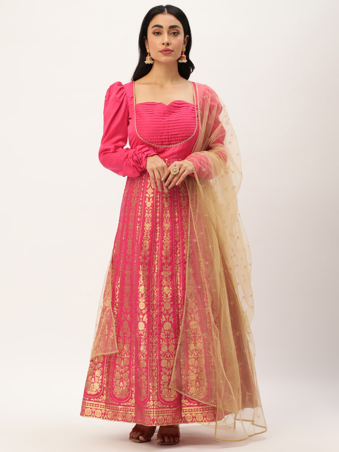 Ethnovog Women Floral Woven Design Anarkali Kurta With Trousers & With Dupatta, Pink
Ethnovog Women Floral Woven Design Anarkali Kurta With Trousers & With Dupatta, Pink